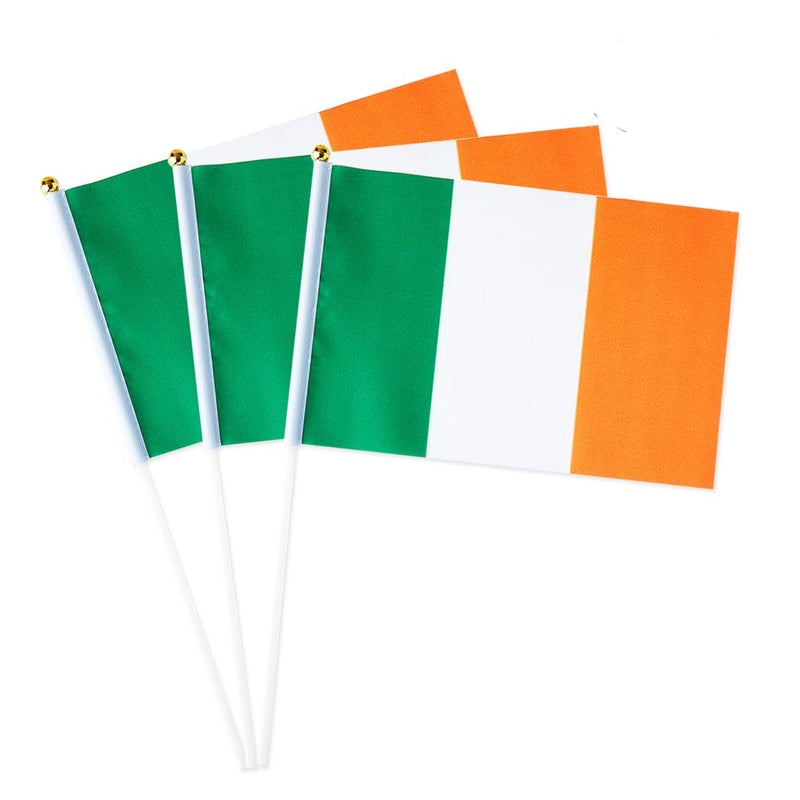 mflagperft Ireland Flag Irish Flag, Small Mini Handheld Ireland Flags on Stick, Ideal for Party Parades Sports Events Patriotic Festival Decorations - Image 1